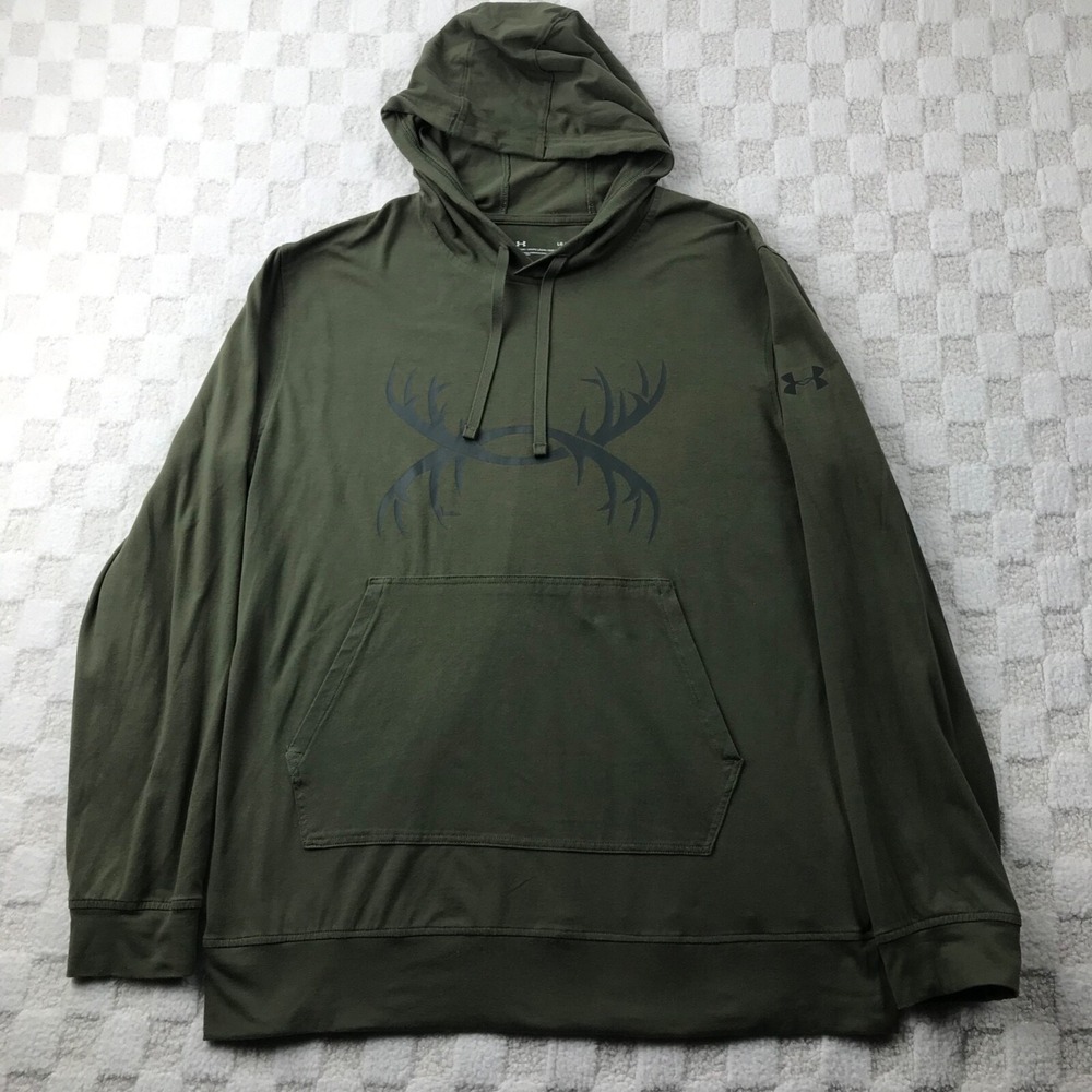 Under Armour Hoodie Sweatshirt Mens Large Army Green Hunting Logo Pullover